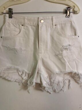 High-Rise White Distressed Women’s Denim Shorts